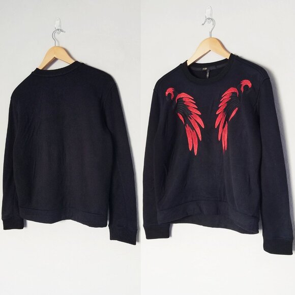Maje Tonnerre Rouge Wing Embroidered Bird Sweatshirt Top Black S $220 Crewneck - Picture 16 of 16